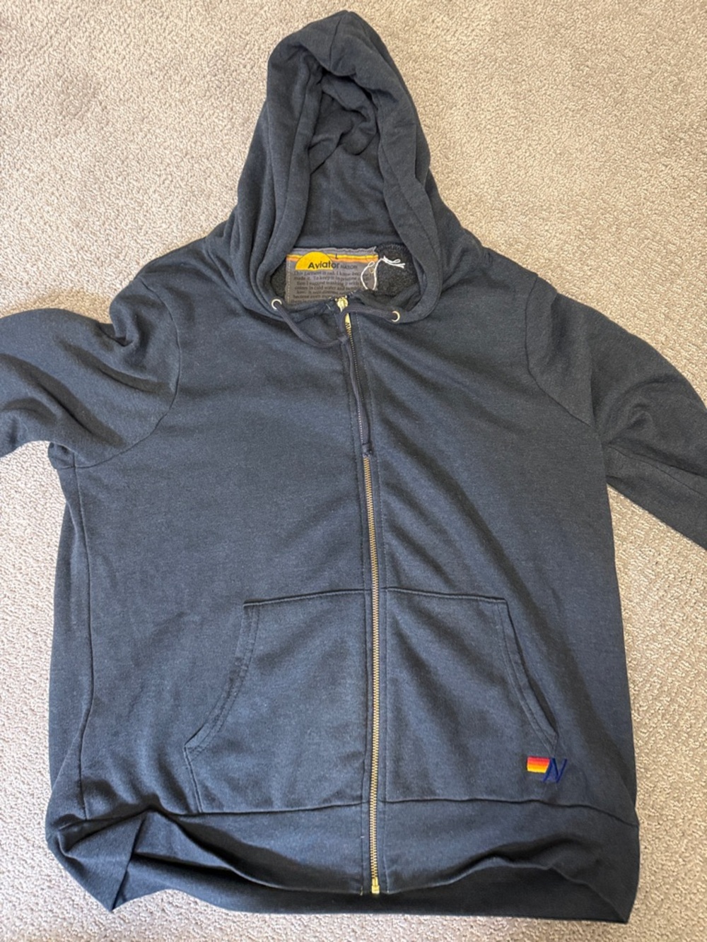 Aviator Nation Full-Zip Hooded Sweatshirt with Small Rainbow Tag